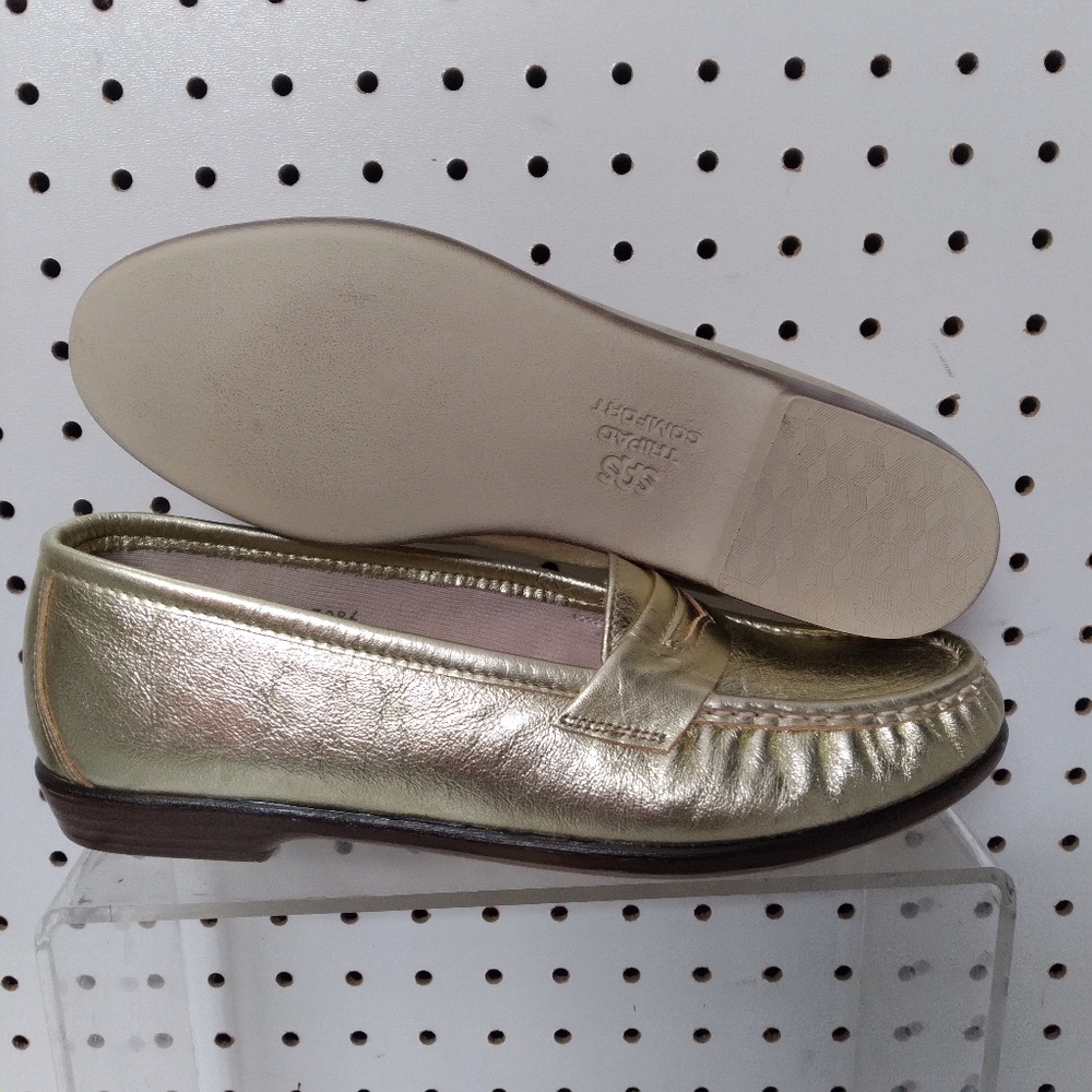 SAS Women's Comfort Loafers Leather Shoes Gold Flat Made In USA ๐บ๐ธ Sz 8 - Picture 11 of 15